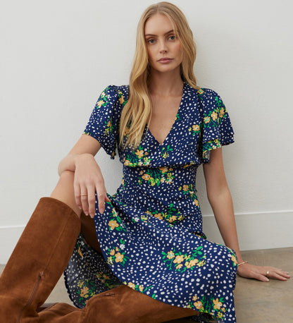 Saskia Navy Floral Midi Dress