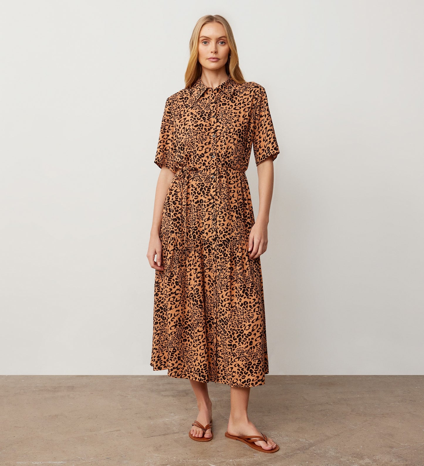 Zara Brown Animal Print Midi Shirt Dress