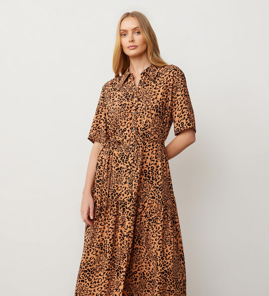 Zara Brown Animal Print Midi Shirt Dress