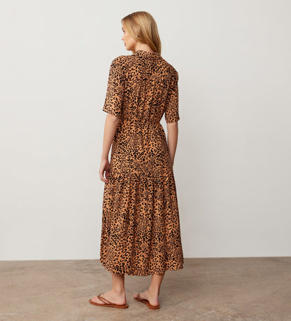 Zara Brown Animal Print Midi Shirt Dress