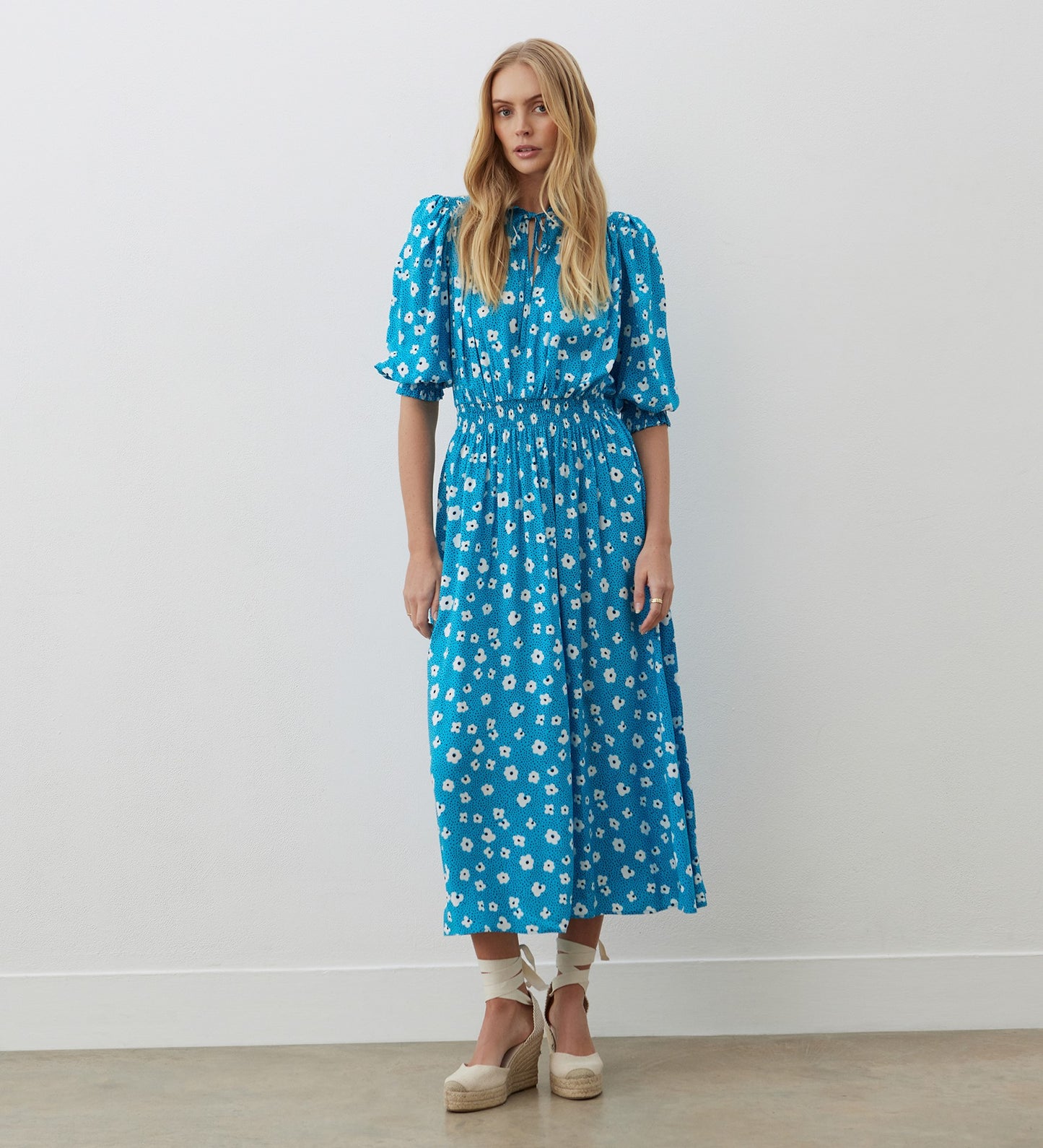 Agyness Blue Daisy Midi Dress