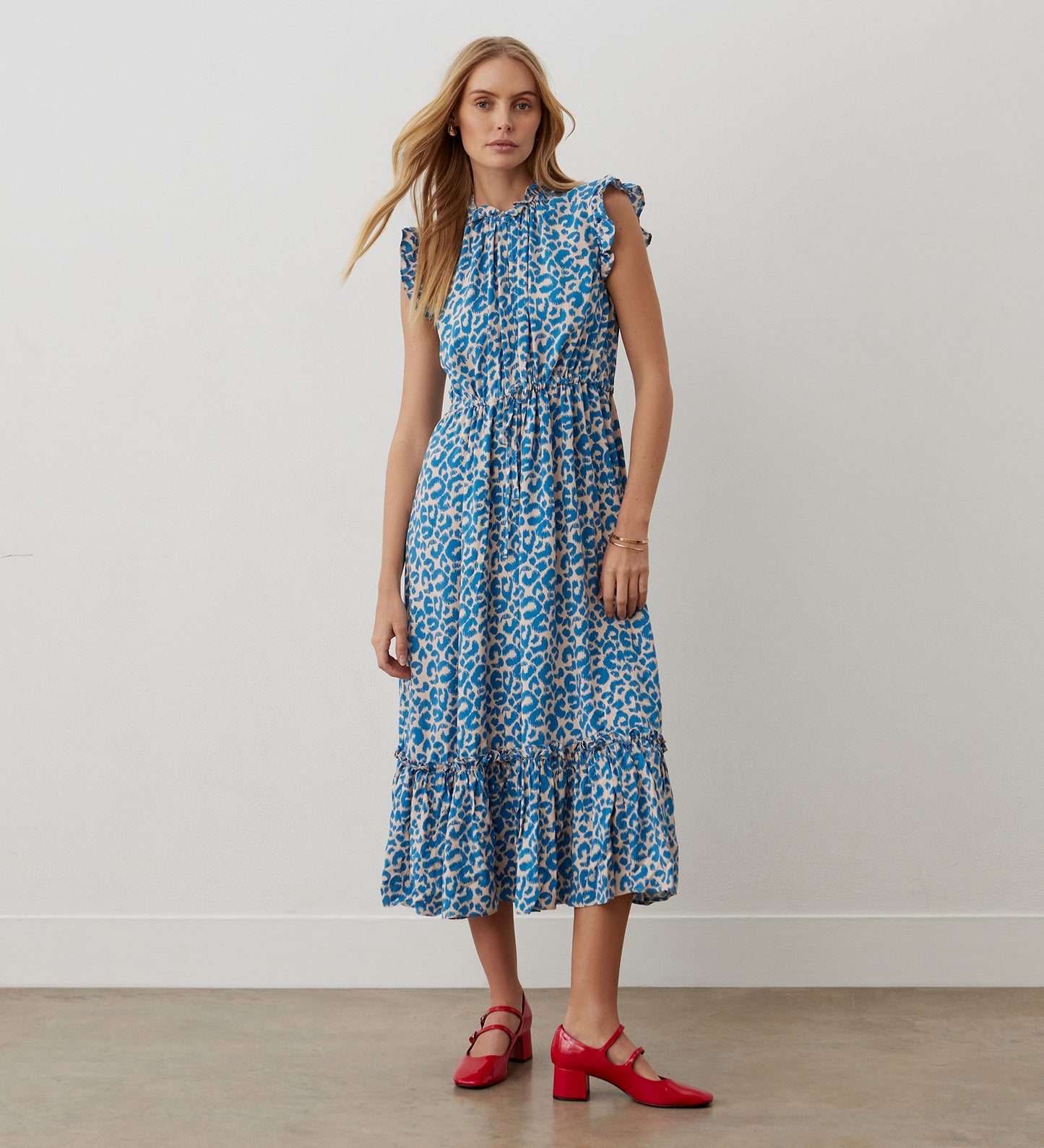 Hannah Blue Leopard Midi Dress