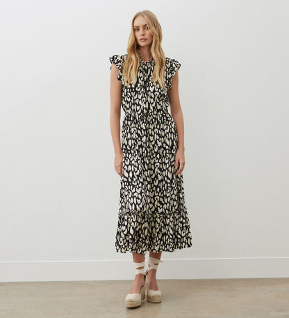 Hannah Black Animal Midi Dress