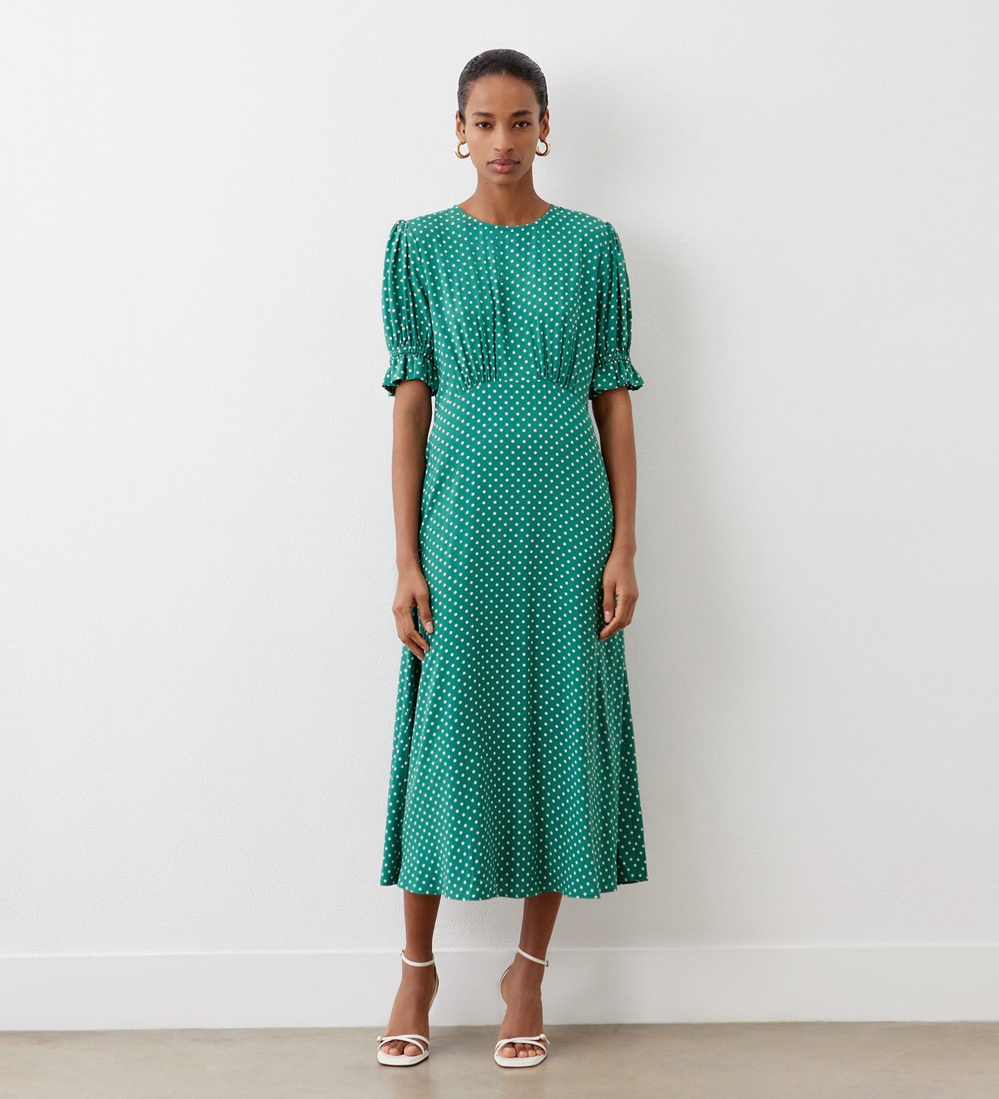 Mela Green Polka Dot Midi Dress