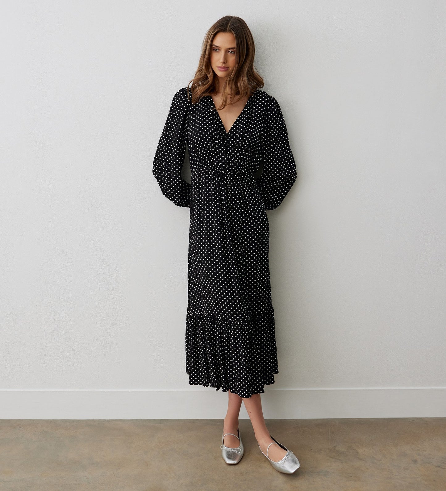 Suzie Black Spot Midi Dress