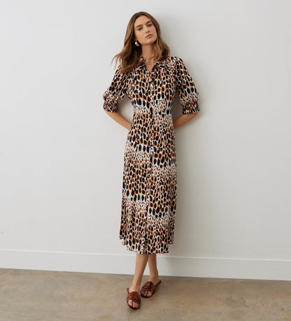 Ayla Brown Leopard Midi Shirt Dress