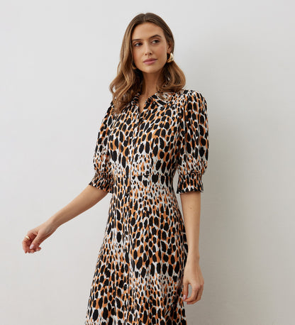 Ayla Brown Leopard Midi Shirt Dress