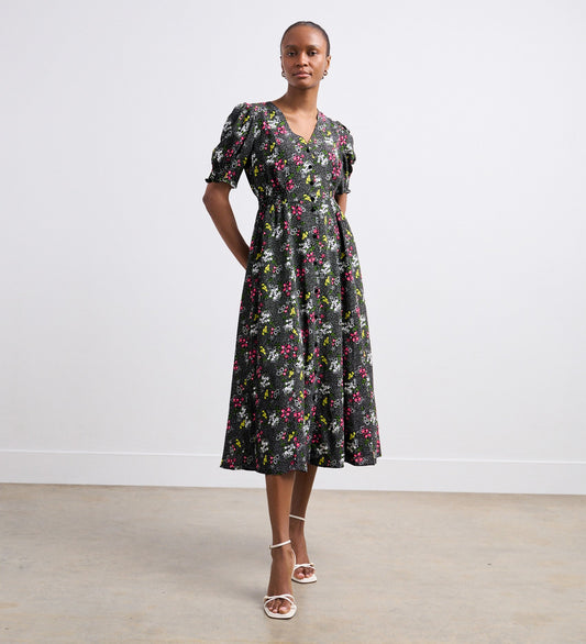 River Black Ditsy Crepe Midi Dress