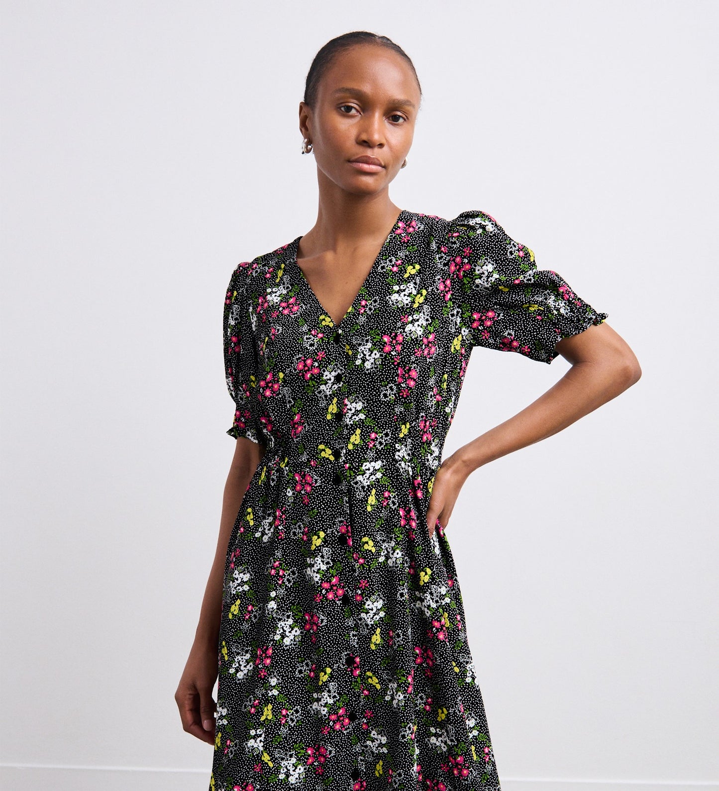 River Black Ditsy Crepe Midi Dress