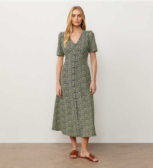 Savannah Green Ditsy Crepe Midi Dress