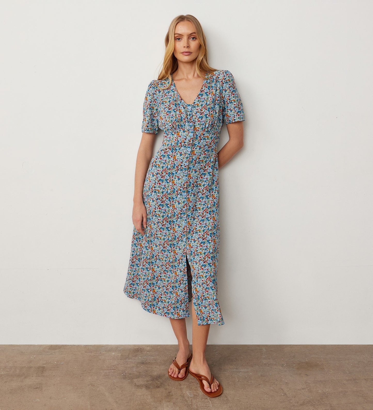 Savannah Blue Ditsy Crepe Midi Dress