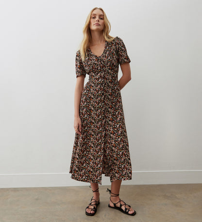 Savannah Black Ditsy Midi Dress