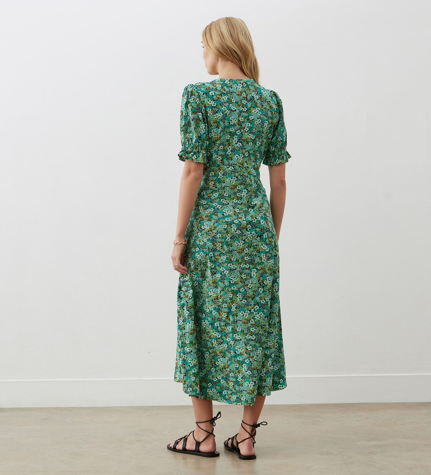 Anya Green Ditsy Crepe Midi Dress