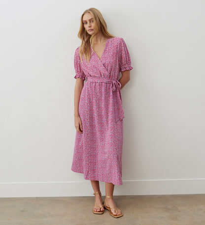 Everleigh Pink Ditsy Crepe Midi Dress