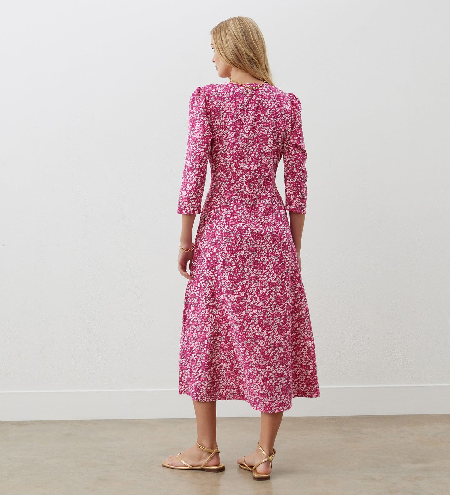 Madonna Pink Floral Crepe Midi Dress