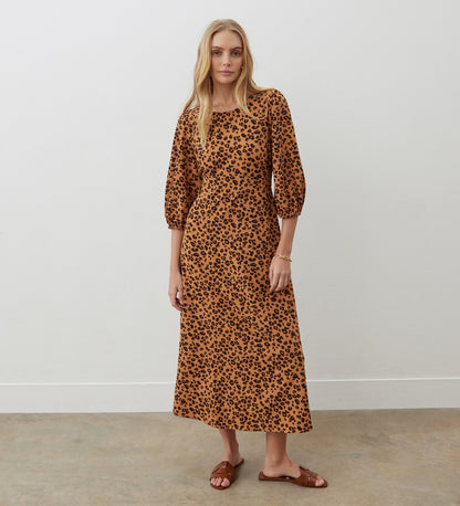 Clover Brown Animal Crepe Midi Dress