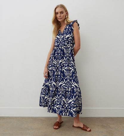 Avia Navy Tribal Crepe Midi Dress