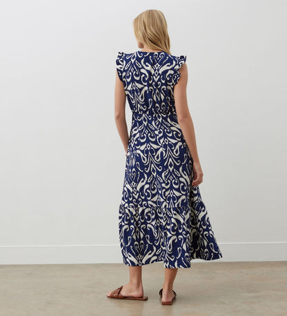 Avia Navy Tribal Crepe Midi Dress