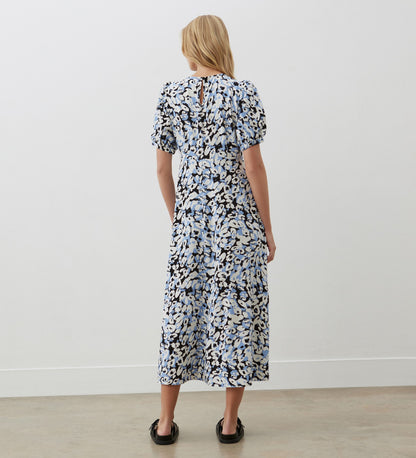 Daphne Blue Leopard Crepe Midi Dress