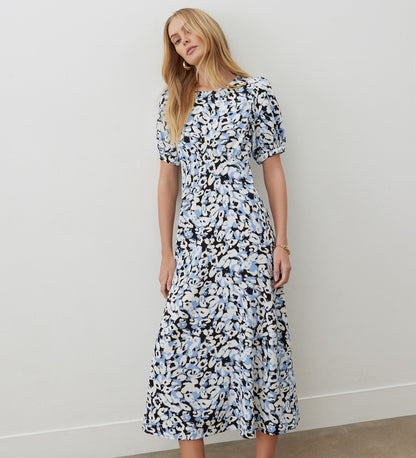 Daphne Blue Leopard Crepe Midi Dress