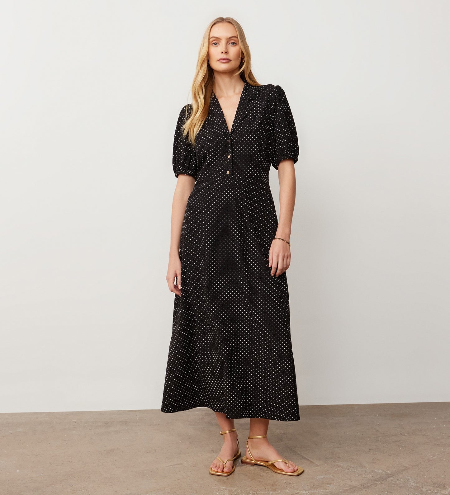 Maya Black Spot Crepe Midi Dress