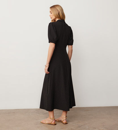 Maya Black Spot Crepe Midi Dress