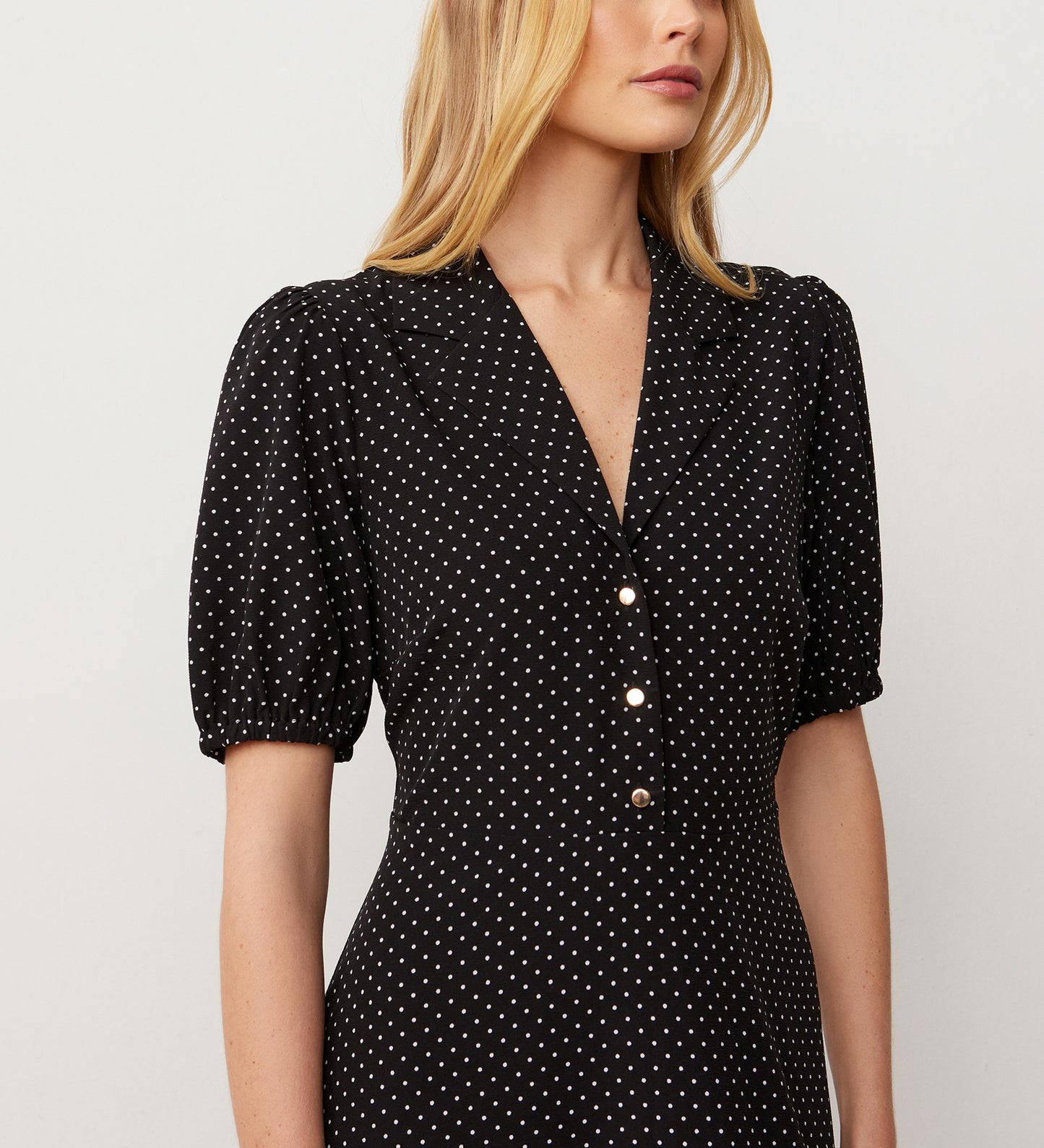 Maya Black Spot Crepe Midi Dress