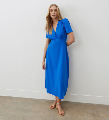 Nieve Bright Blue Crepe Midi Dress