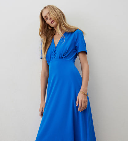 Nieve Bright Blue Crepe Midi Dress