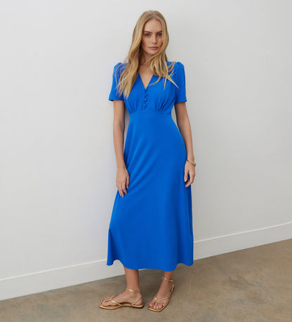 Nieve Bright Blue Crepe Midi Dress