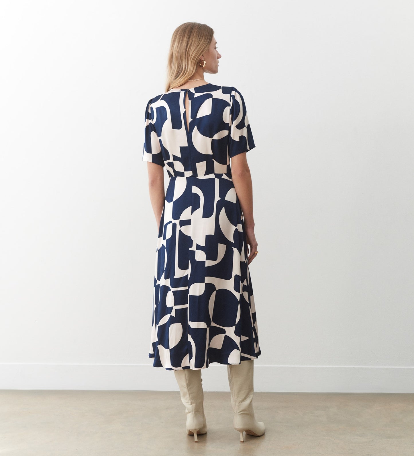 Matilda Navy Geo Satin Midi Dress