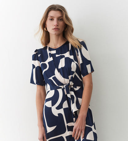 Matilda Navy Geo Satin Midi Dress