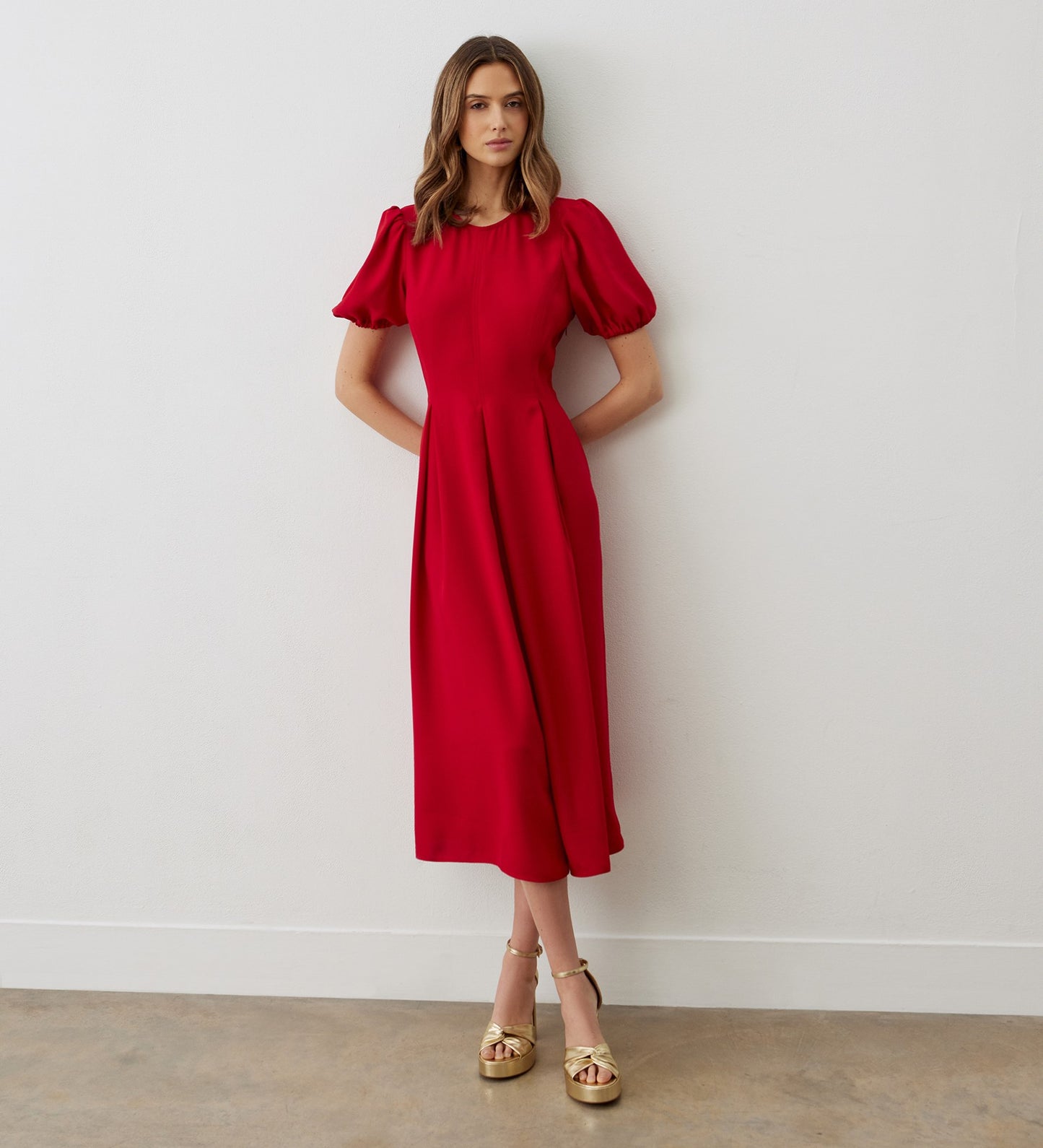 Jessica Red Satin Back Crepe Midi Dress