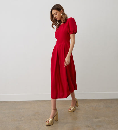 Jessica Red Satin Back Crepe Midi Dress