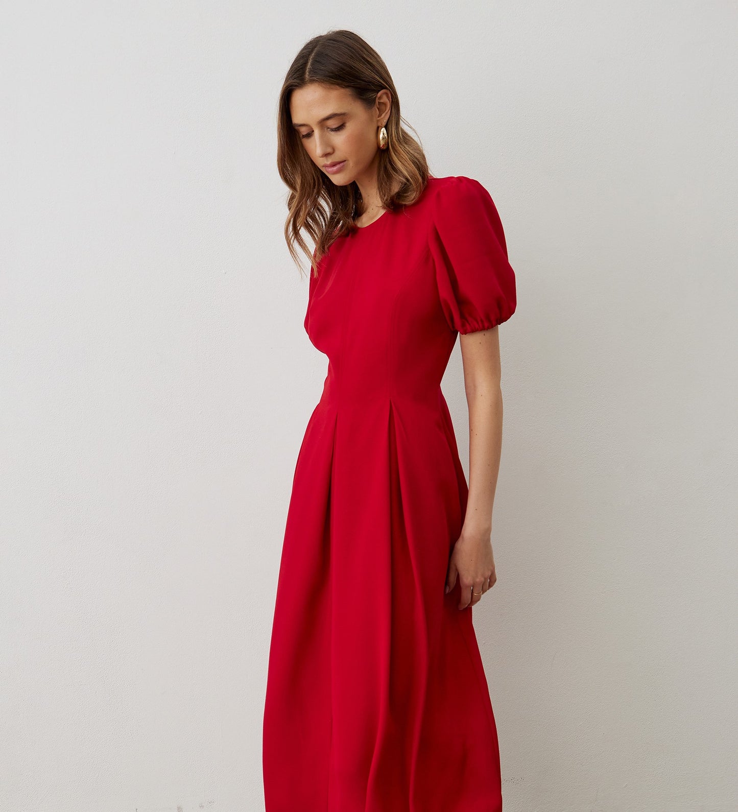 Jessica Red Satin Back Crepe Midi Dress