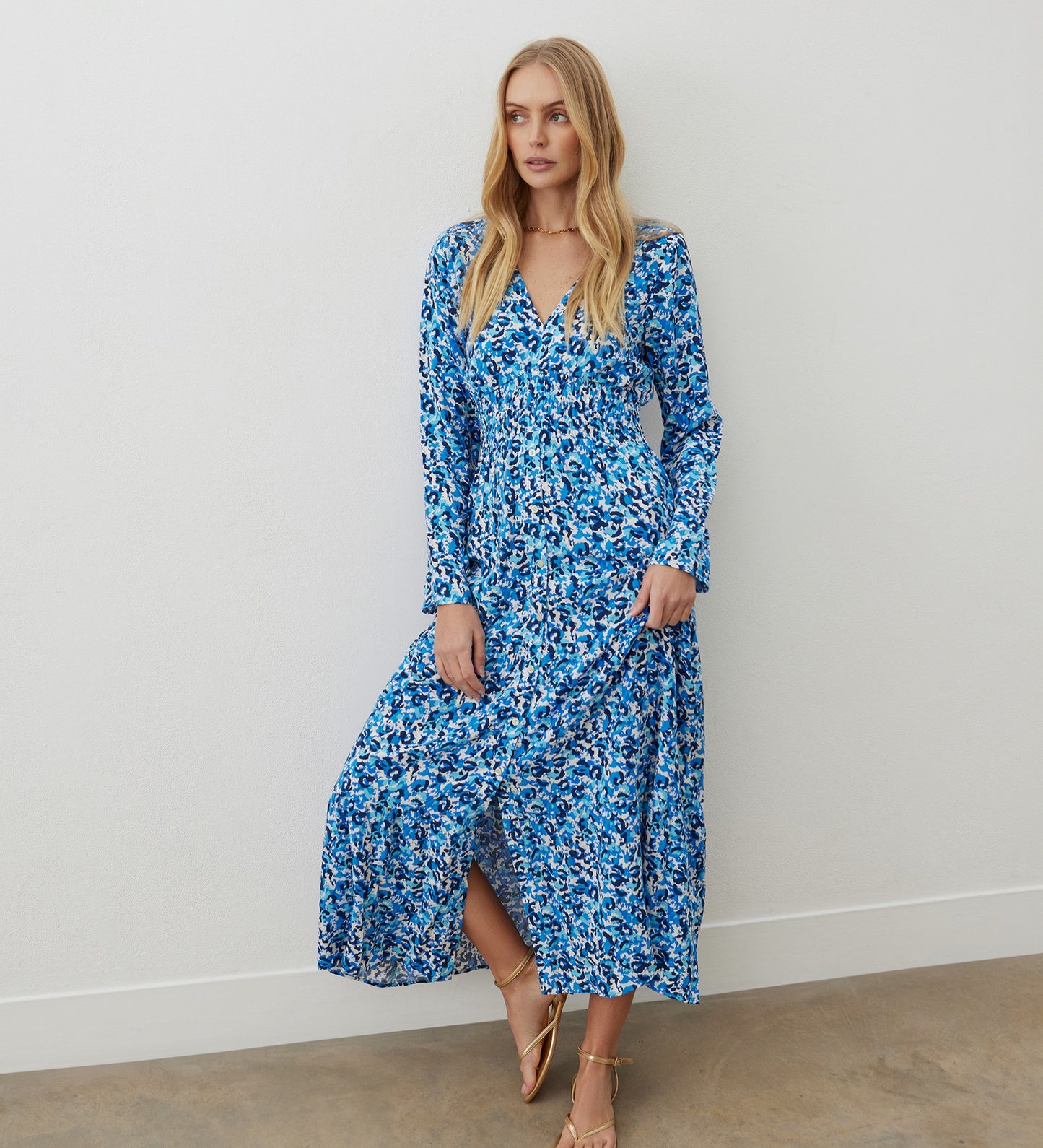 Elia Blue Animal Print Midi Dress