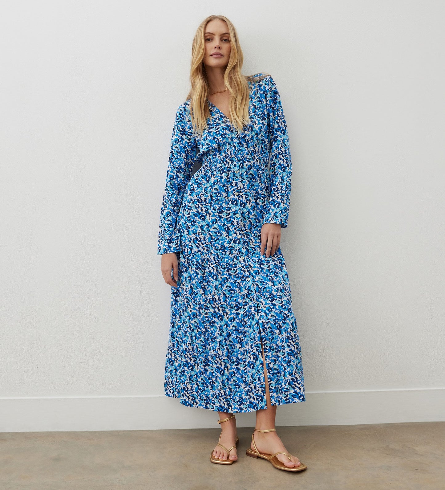 Elia Blue Animal Print Midi Dress