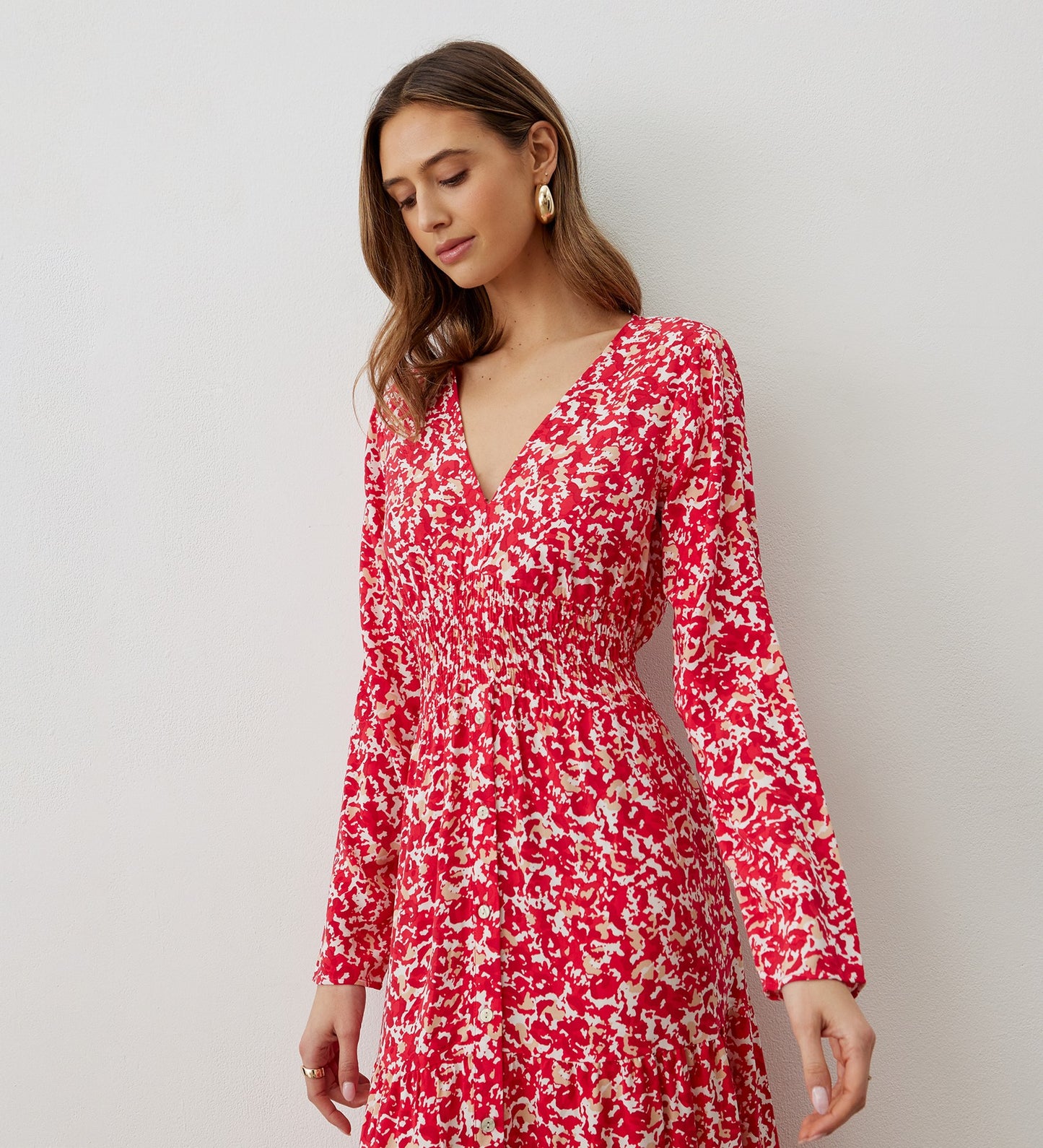 Elia Red Animal Print Midi Dress