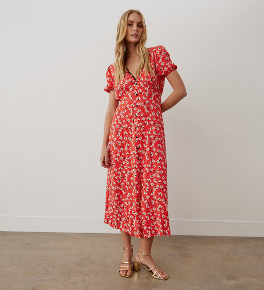 Melony Red Floral Midi Dress