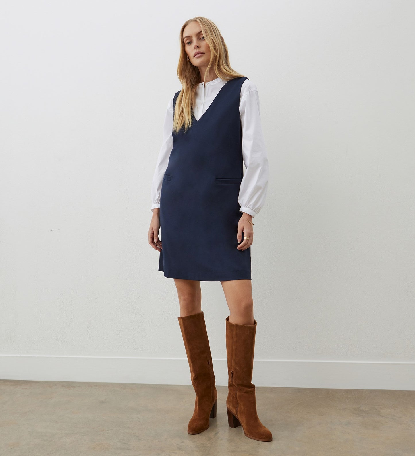 Luna Navy Ponte Jersey Knee Length Dress