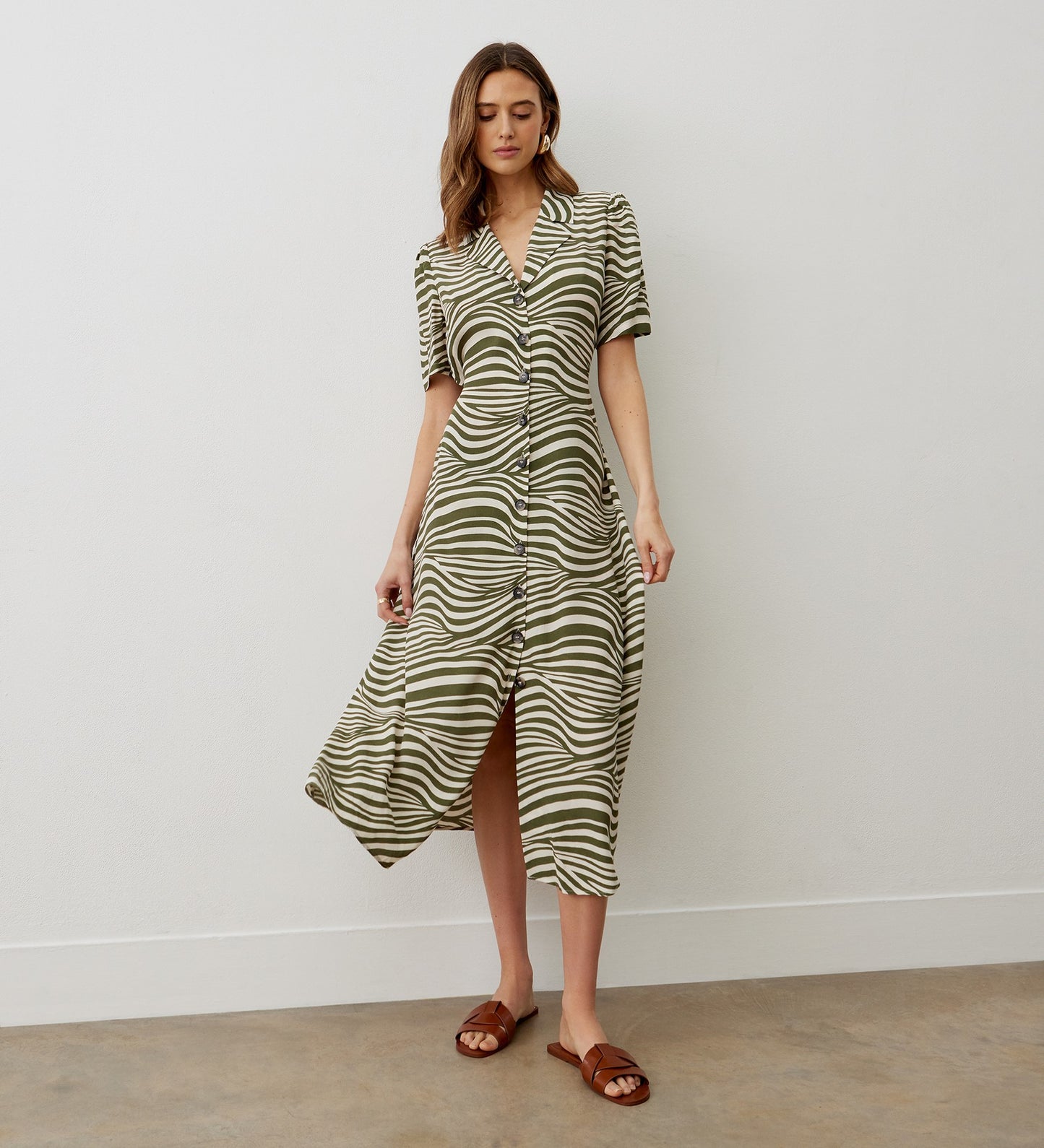 Danica Green Striped Midi Dress