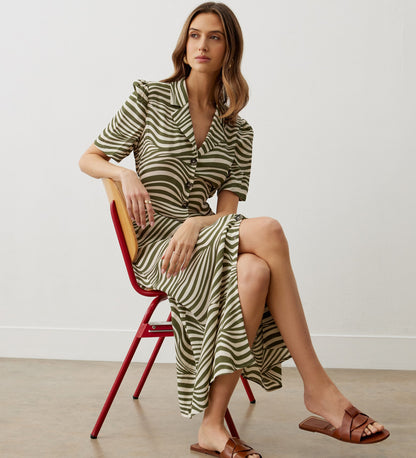 Danica Green Striped Midi Dress