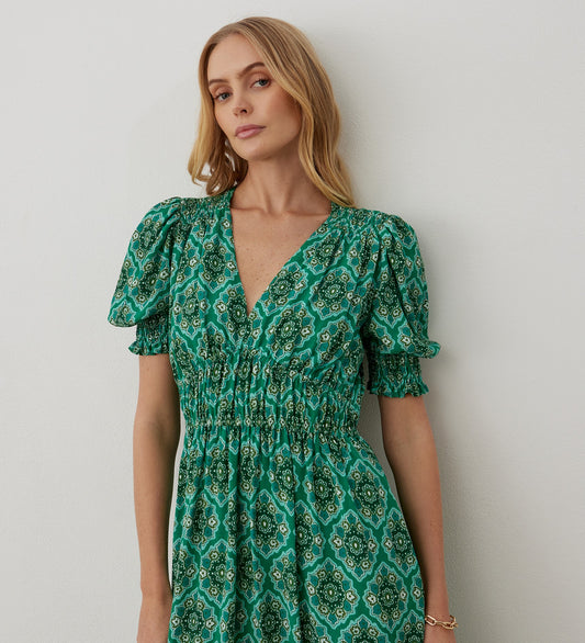 Tegan Green Tile Midi Dress