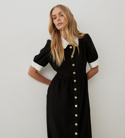 Sian Black Midi Shirt Dress