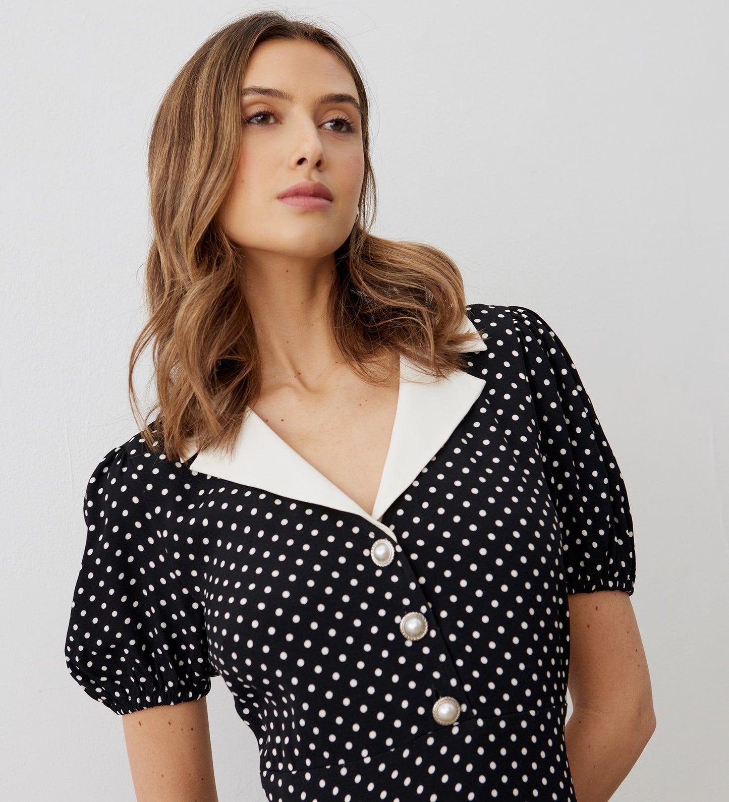 Lois Black Spot Crepe Midi Dress