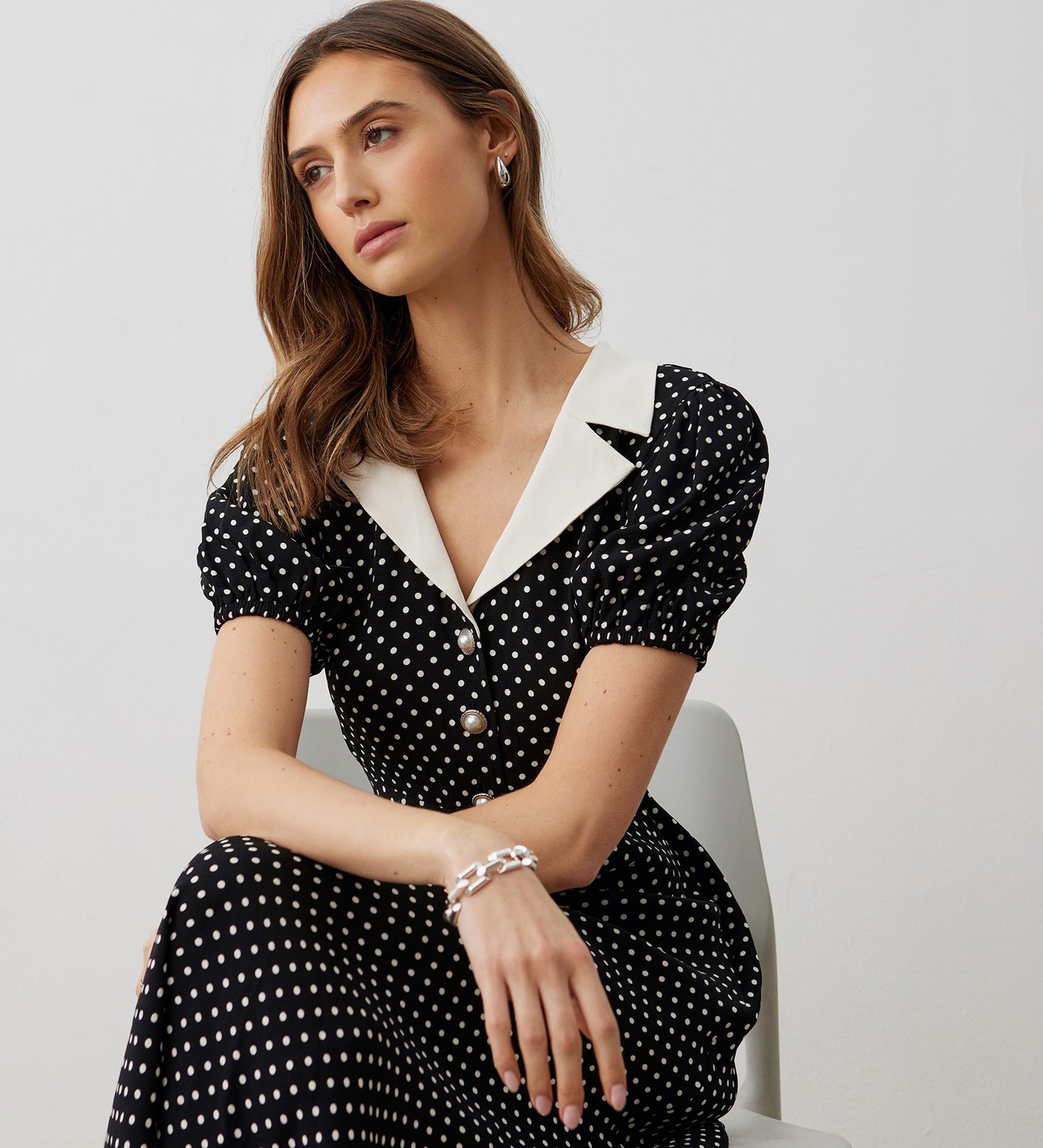 Lois Black Spot Crepe Midi Dress