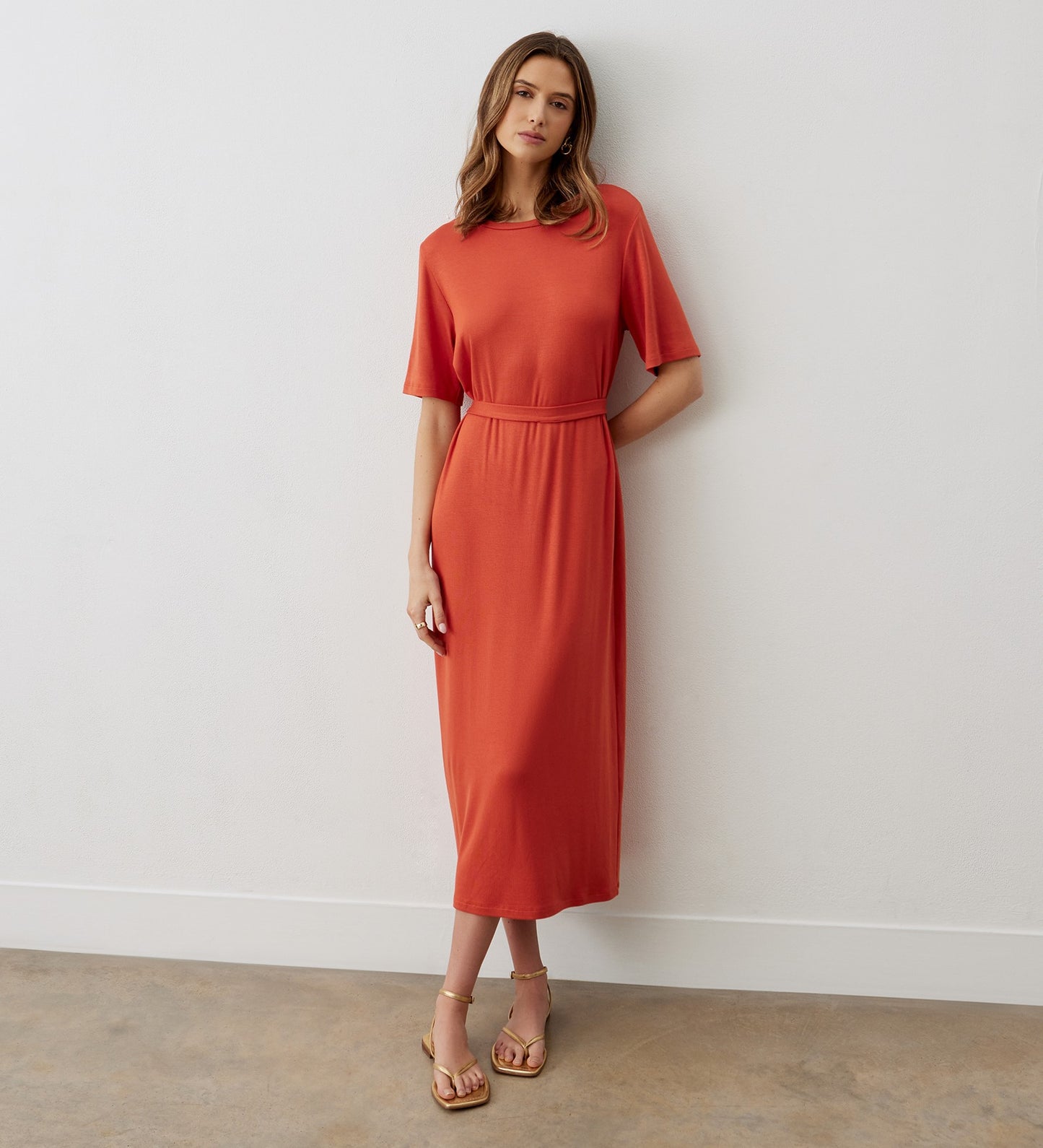 Bailee Burnt Orange Jersey Midi Dress