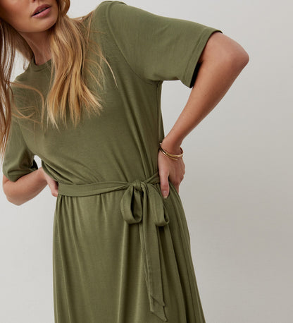 Bailee Khaki Jersey Midi Dress