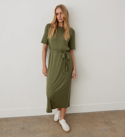 Bailee Khaki Jersey Midi Dress