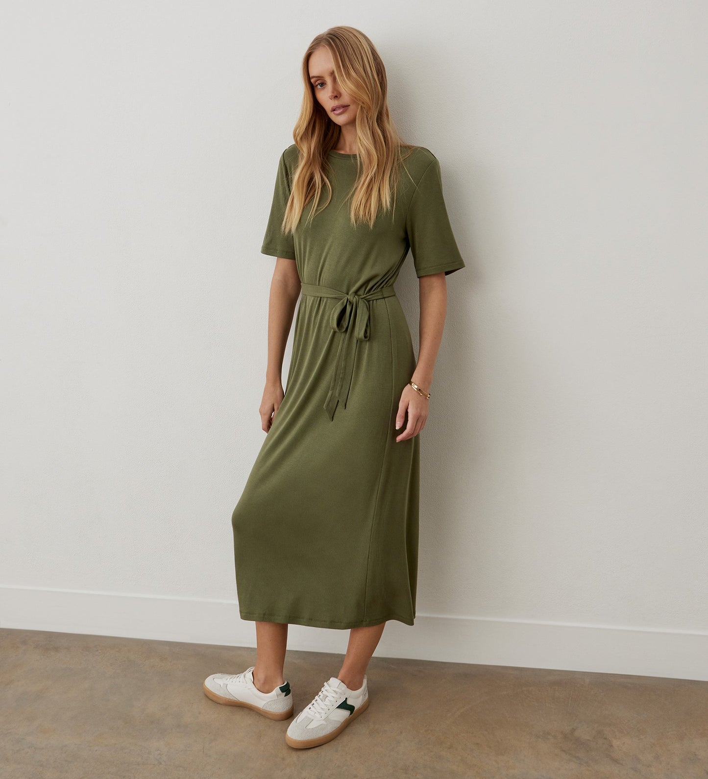 Bailee Khaki Jersey Midi Dress